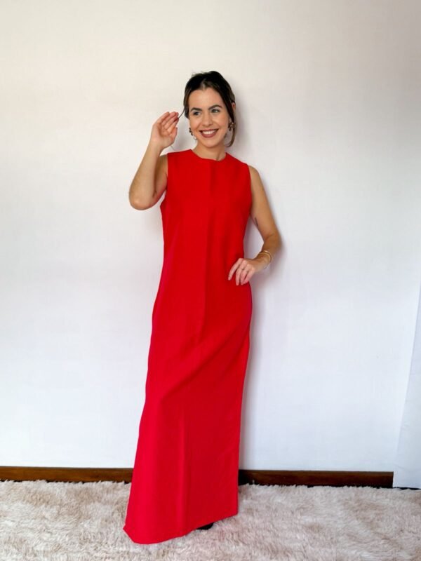 Vestido Longo com Fenda Vermelho