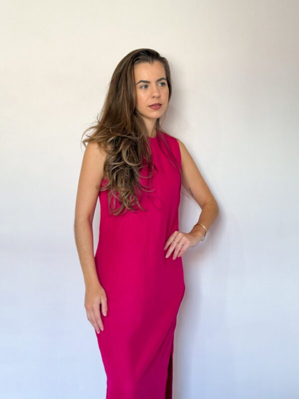 Vestido Longo com Fenda Rosa